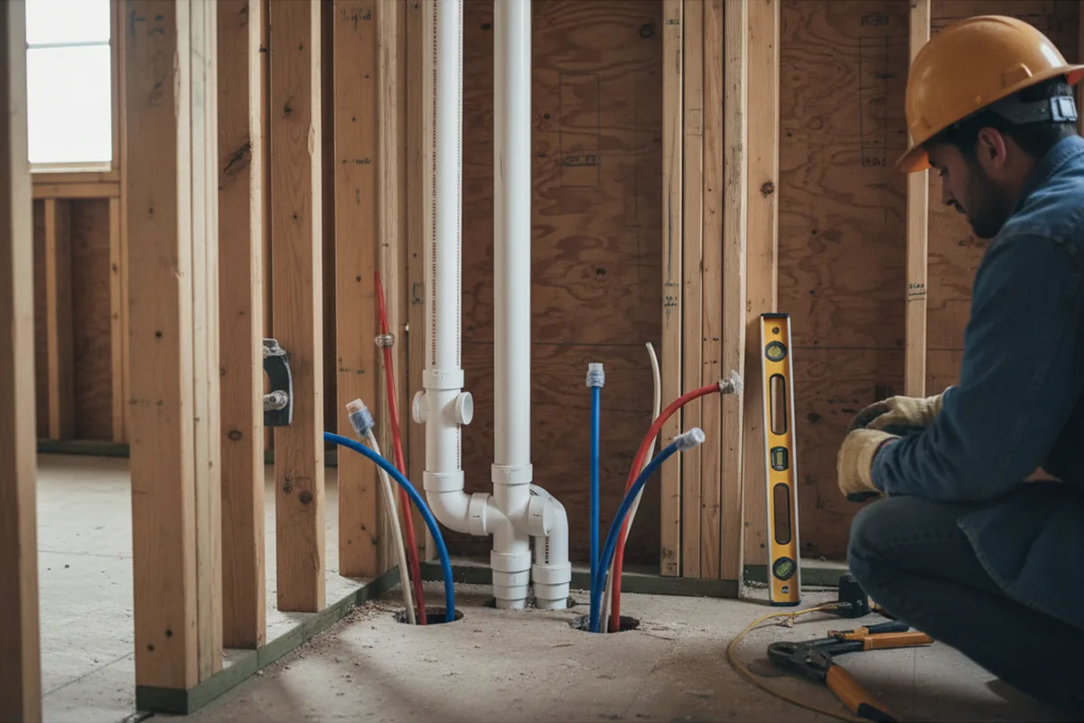 Drain and supply rough-in during Sump Pump Repair in Ione